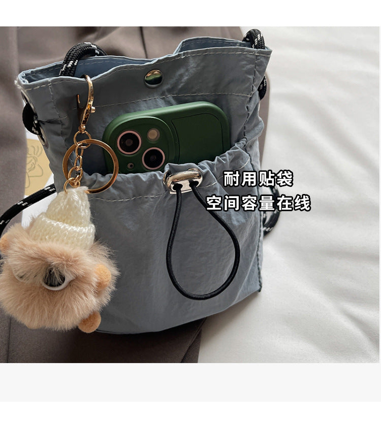 Internet celebrity ins Single Shoulder Crossbody Drawstring Small Bag2025Niche Fashion Lightweight mini Women's Nylon Phone Bag