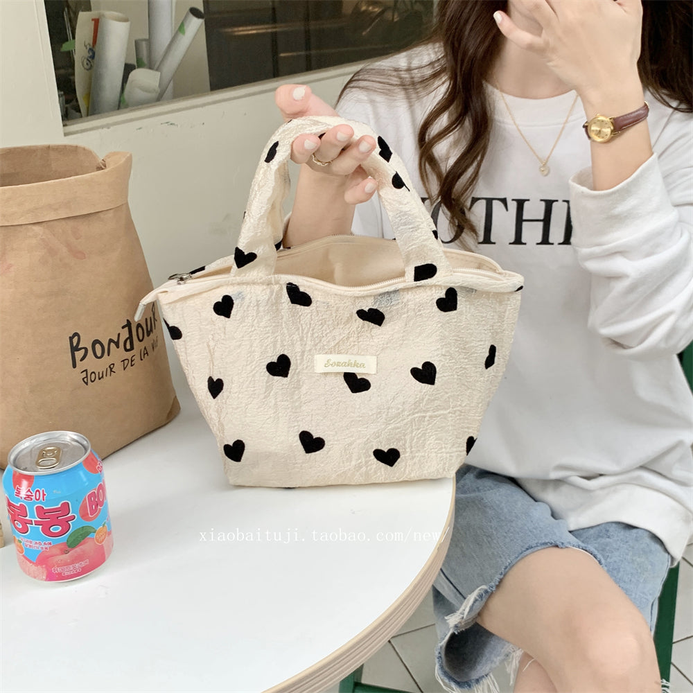 Little White Rabbit Desk New Textured Heart Canvas Single Shoulder Vest Bag Large Capacity Handbag for Women Underarm Small Win Shuo
