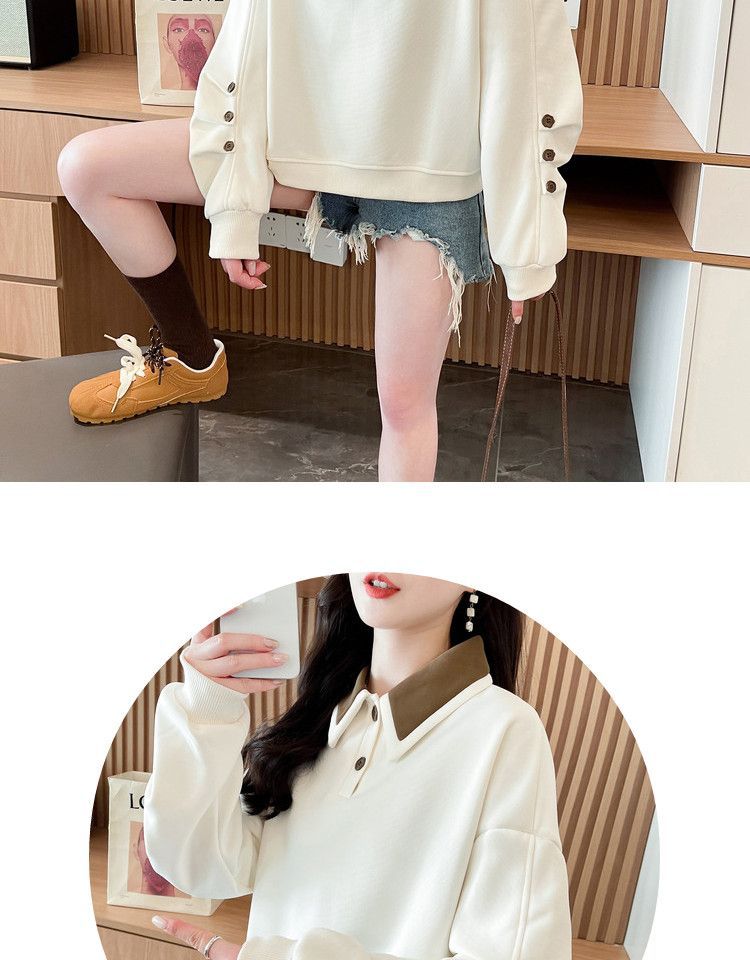Contrast Color polo Women's Spring and Autumn Thin Sweatshirt2025New Loose Fit Short Design Top for Petite Figures