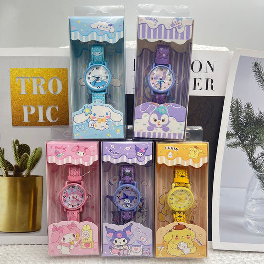 Sanrio Electronic Children's Watch My Melody Kuromi Cinnamoroll Strap Printed Gift Box Watch Accessories