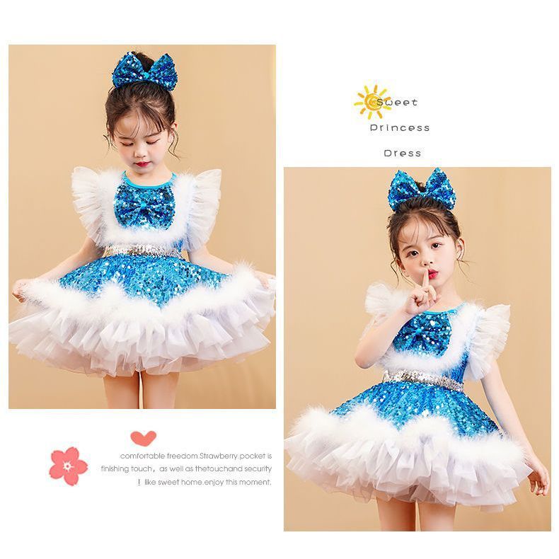 Children's Performance Costume Puffy Skirt for Girls New Sequin Tulle Skirt Kindergarten Dance Princess Dress Performance Costume for Girls