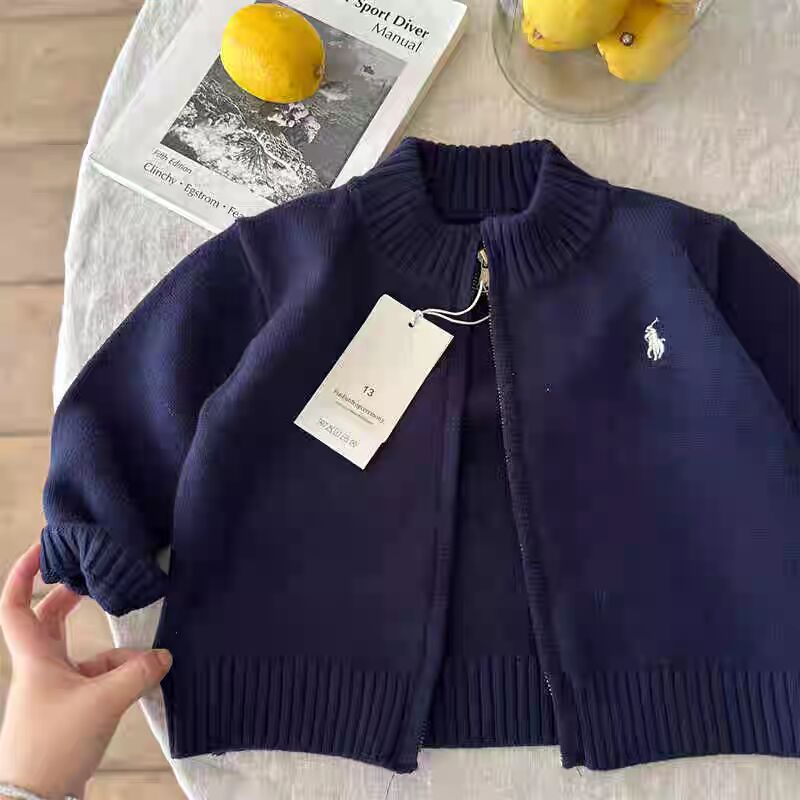 Children's Sweater2025Spring and Autumn Boys' Stand Collar Zipper Knitted Cardigan Baby Toddler Autumn Striped Jacket Children's Clothing