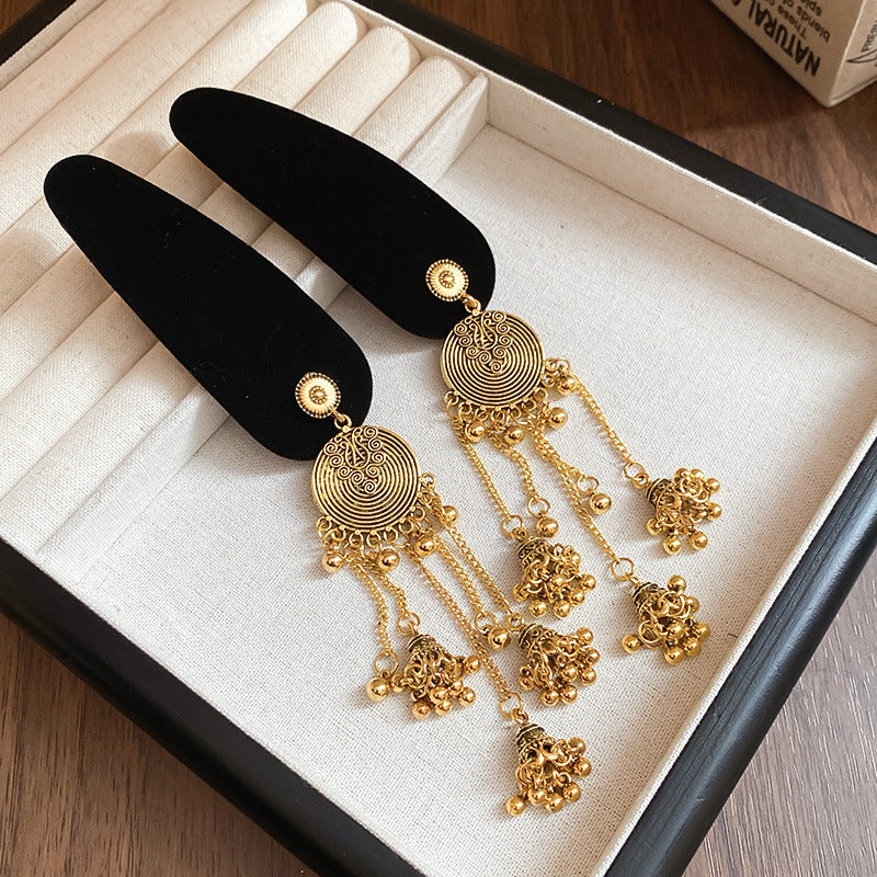 Ethnic Style Velvet Bell Tassel Headband New Chinese Style National Trend High Skull Top Headband Niche High-end Retro Hair Accessory