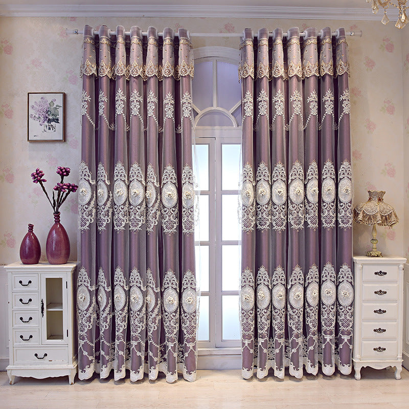 European Style High-End Simple Modern Fabric Sheer Integrated Blackout Double Layer Embossed Embroidered Curtains for Living Room Bedroom Balcony