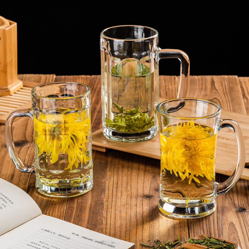 Transparent Glass Cup Heat-Resistant Large Thickened Tea Cup with Handle Beer Cup Without Lid Bar Gift Customizable logo