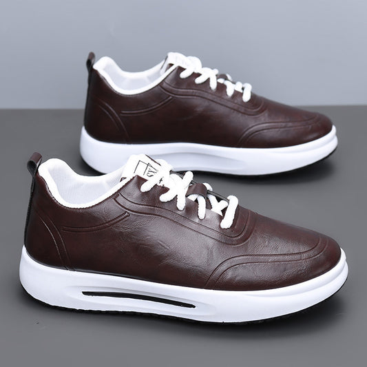 Men's Lace-up PU Waterproof Casual Leather Shoes Solid Color Shallow Mouth Soft Sole Soft Surface Low-top Men's Single Shoes Business Shoes