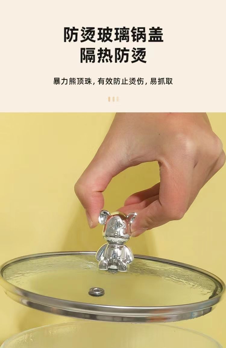 Creative Bear Double Ear Soup Pot Striped Pot Glass Transparent Health Pot Electric Ceramic Stove Heatable Instant Noodle Bowl Milk Pot