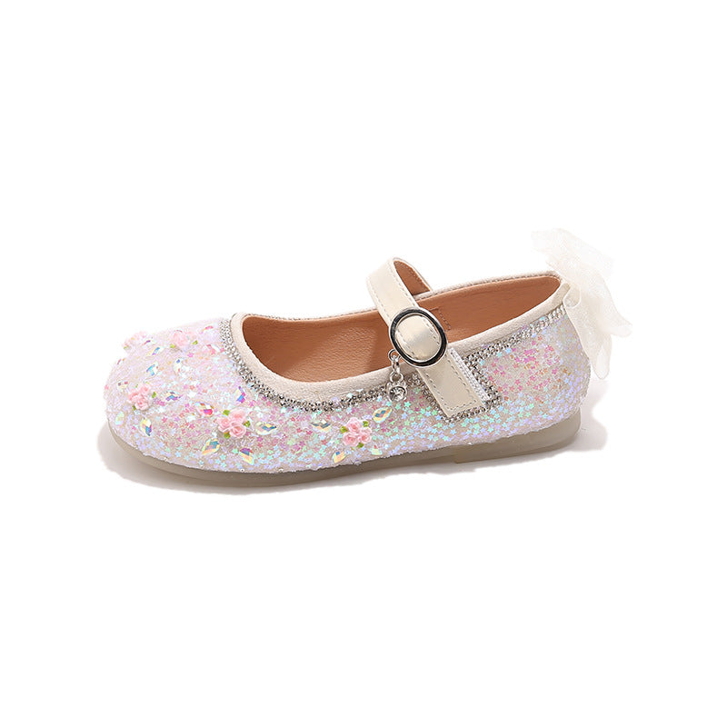 Princess shoes for girls2025Spring New Children's Crystal Shoes for Girls, Soft Sole Leather Shoes to Match Dresses, Spring Edition