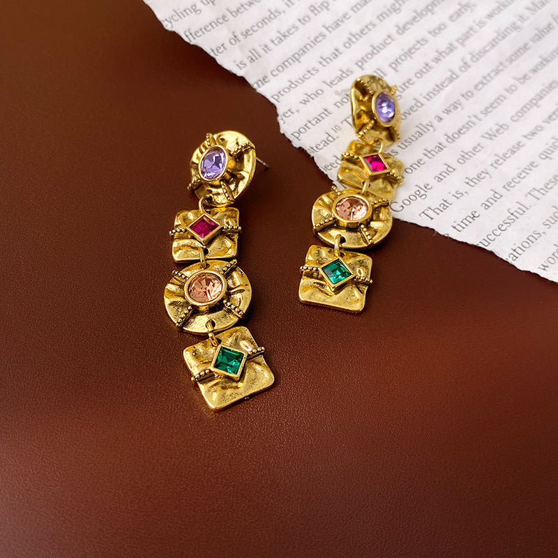 Silver Needle Ancora Red Oil Drop Geometric Earrings Niche Versatile Retro Elegant Studs High-end Fashion Earrings for Women