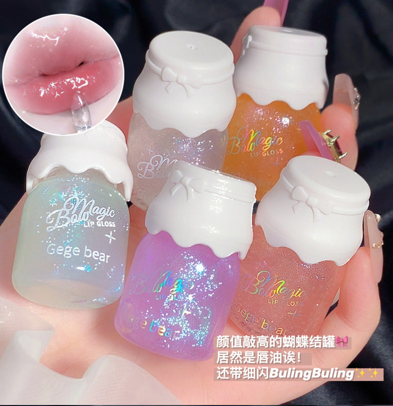 Gege bear Gogo Bear Bowknot Radiant Lip Gloss Hydrating Moisturizing Nourishing Lip Line Reducing Jar Lip Oil