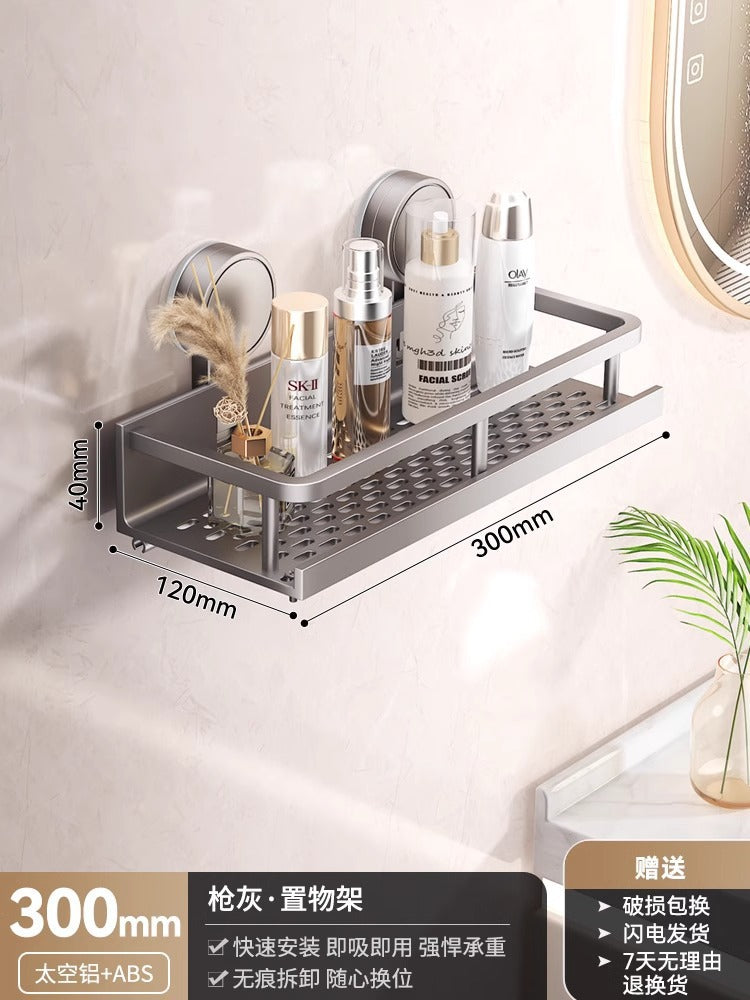 Space Aluminum Bathroom Suction Cup Storage Rack Wall-Mounted No-Drill Towel Rack Washstand Multifunctional Organizer