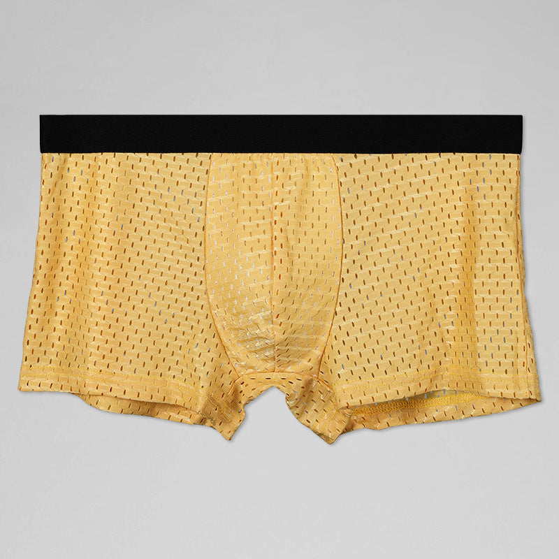 Men's Underwear Ice Silk Mesh Breathable Boxer Briefs Cool Summer Thin Comfortable Four-Corner Underpants http://detail.1688.com/offer/677752721536.html