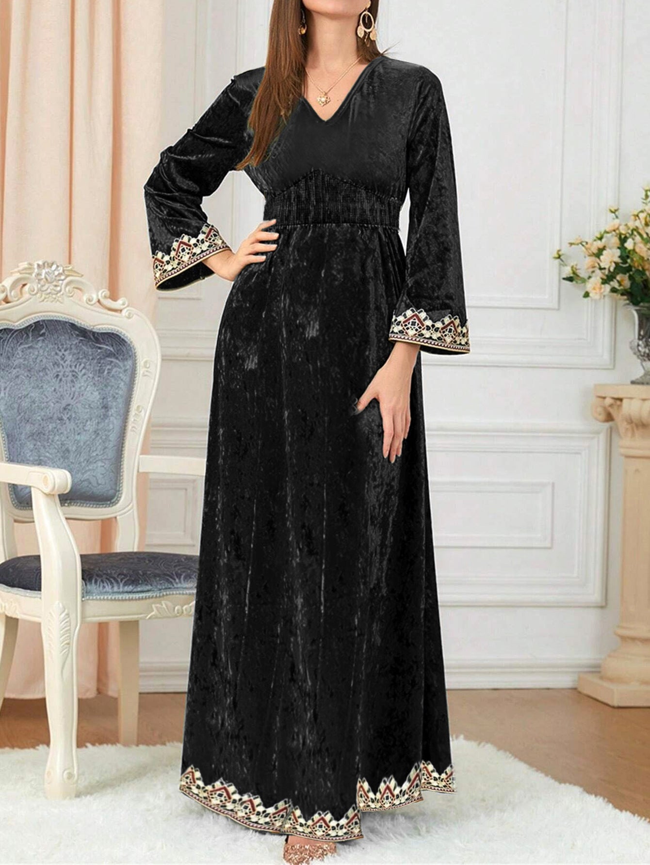 Amazon Muslim Autumn Winter New Dress Middle East Dubai Velvet Fashion Elegant Women's Party Evening Gown