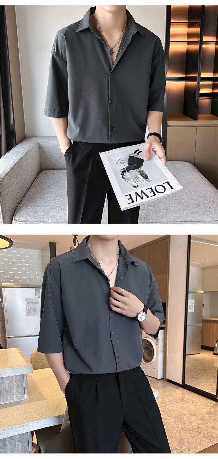 Light Mature High-End Feel Non-Iron Solid White Shirt Men's Draped Korean Style Loose Plus Size Casual Long Sleeve Base Shirt