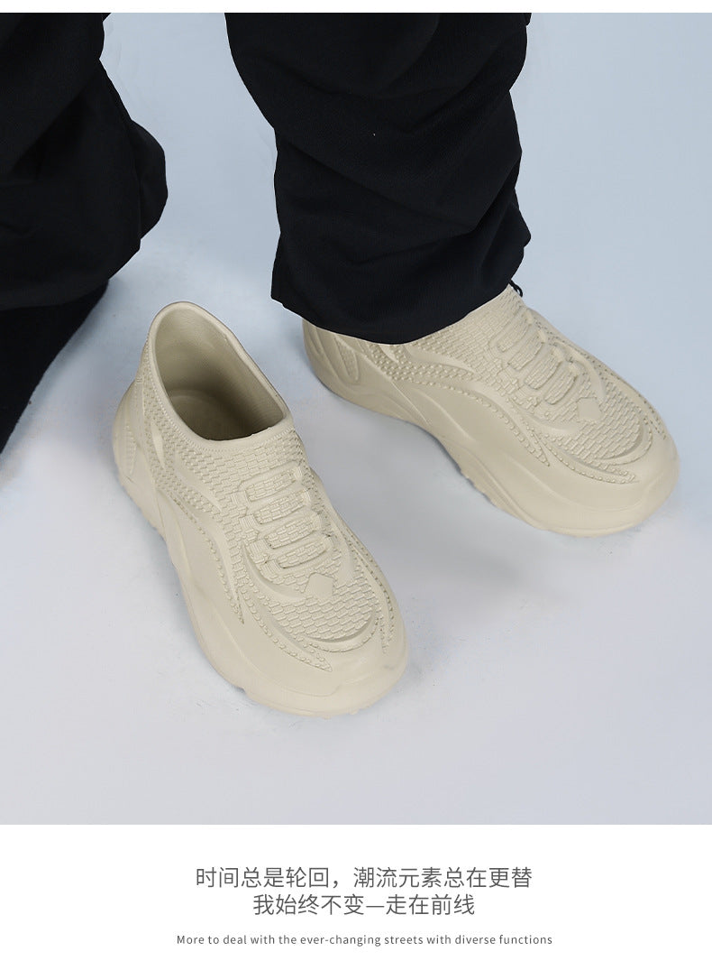 Kitchen Non-Slip Shoes for Men, Summer Breathable Thick Sole Pure Black Chef Waterproof Work Shoes, Outdoor Sports Fishing Rubber Shoes