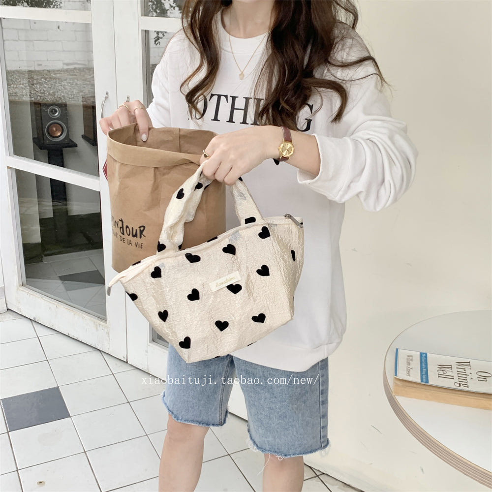 Little White Rabbit Desk New Textured Heart Canvas Single Shoulder Vest Bag Large Capacity Handbag for Women Underarm Small Win Shuo