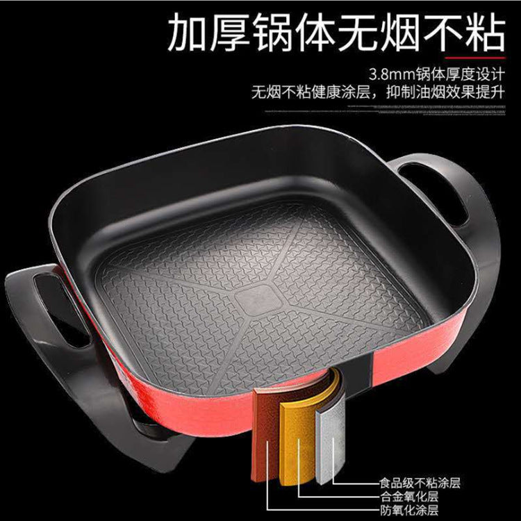 Household Square Pot Multi-Functional Cooking Pot Large Capacity Gift Electric Cooking Pot Electric Hot Pot Electric Heating Pot Can Support Foreign Trade