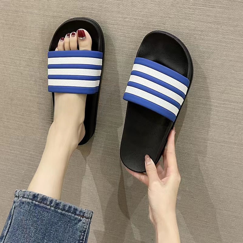 Men's Three-Stripe Slippers2024New Korean Style Outdoor Indoor Home Bathroom Non-Slip Beach Sandals