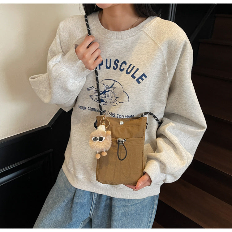 Internet celebrity ins Single Shoulder Crossbody Drawstring Small Bag2025Niche Fashion Lightweight mini Women's Nylon Phone Bag