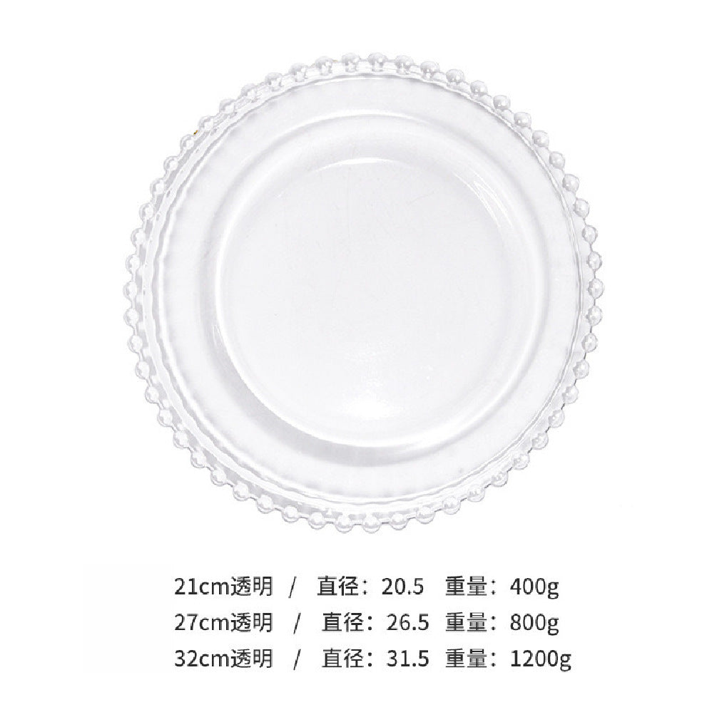 Nordic Gold-Plated Bead Plate Luxury Glass Electroplated Plate Round Pearl Western Steak Plate Silver Large Size Bead Plate