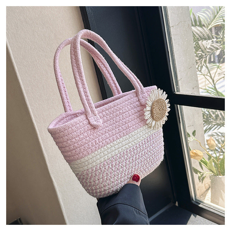 Hand-Woven Bag Women2025New Ethnic Style Straw Bag Forest Style Beach Large Capacity Basket Bag