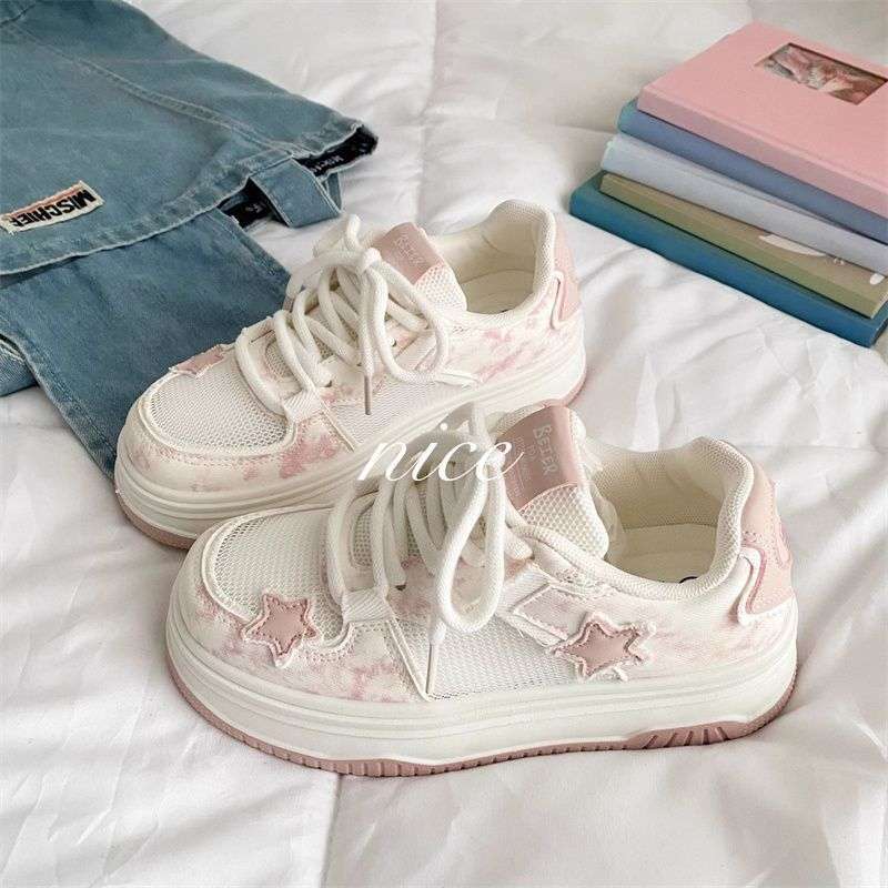 Star Breathable Mesh White Shoes for Women2025Summer New Bread Shoes Niche Versatile Casual Sports Sneakers