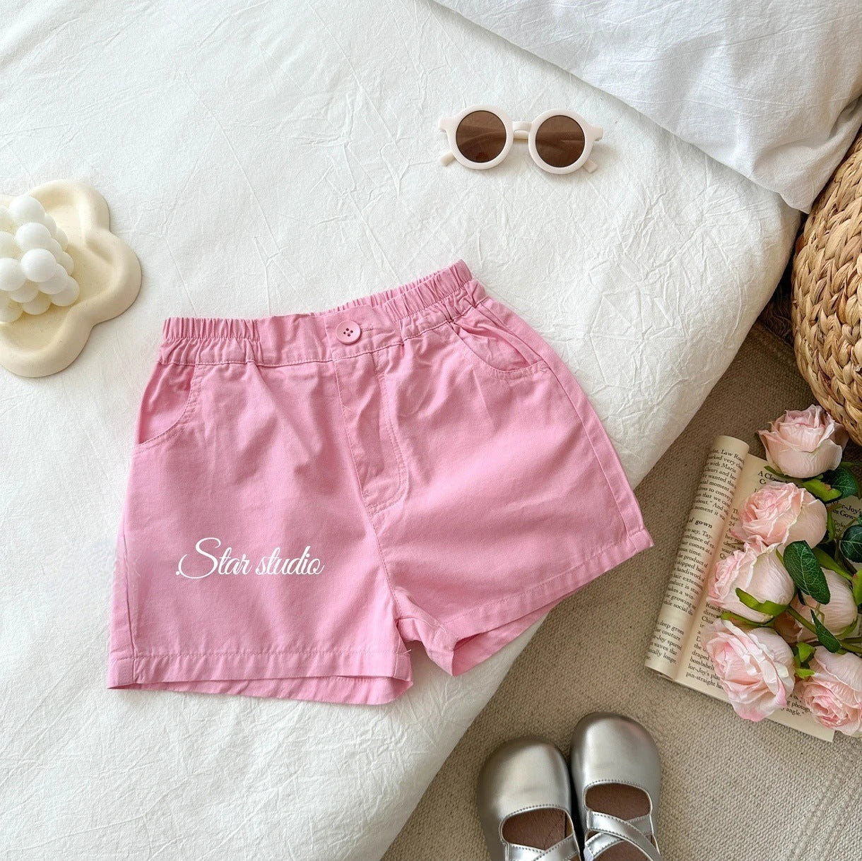 【Little Salted Lemon Seven】Summer New Korean Style Girls' Casual Cute Children's Shorts Baby Solid Color Five-Point Shorts Trendy