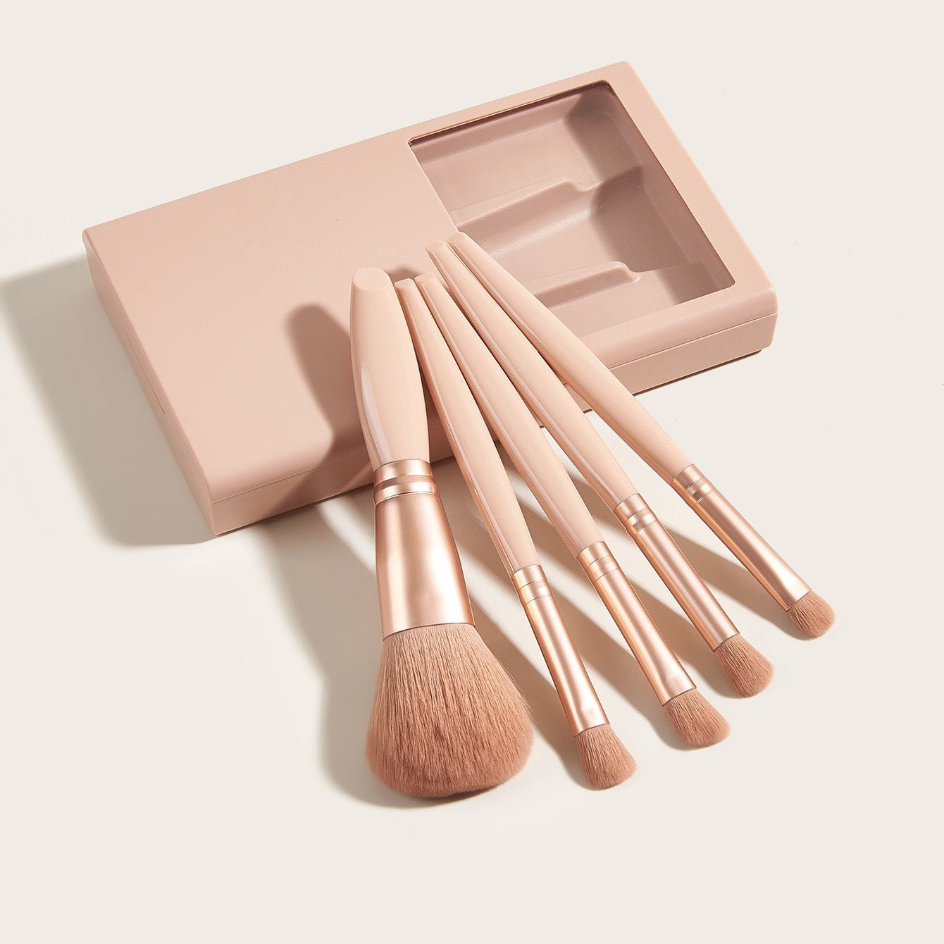 New5Mirror Box Makeup Brush Set with Window Mirror Eye Shadow Soft Bristles Affordable Portable Morandi