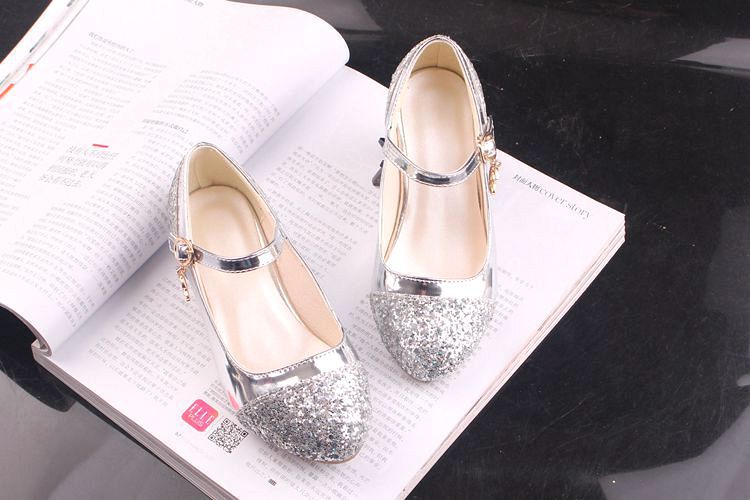 Girls' Leather Shoes Korean Style High Heel Princess Shoes Frozen Silver Children's Dance Shoes Elsa Shoes Summer