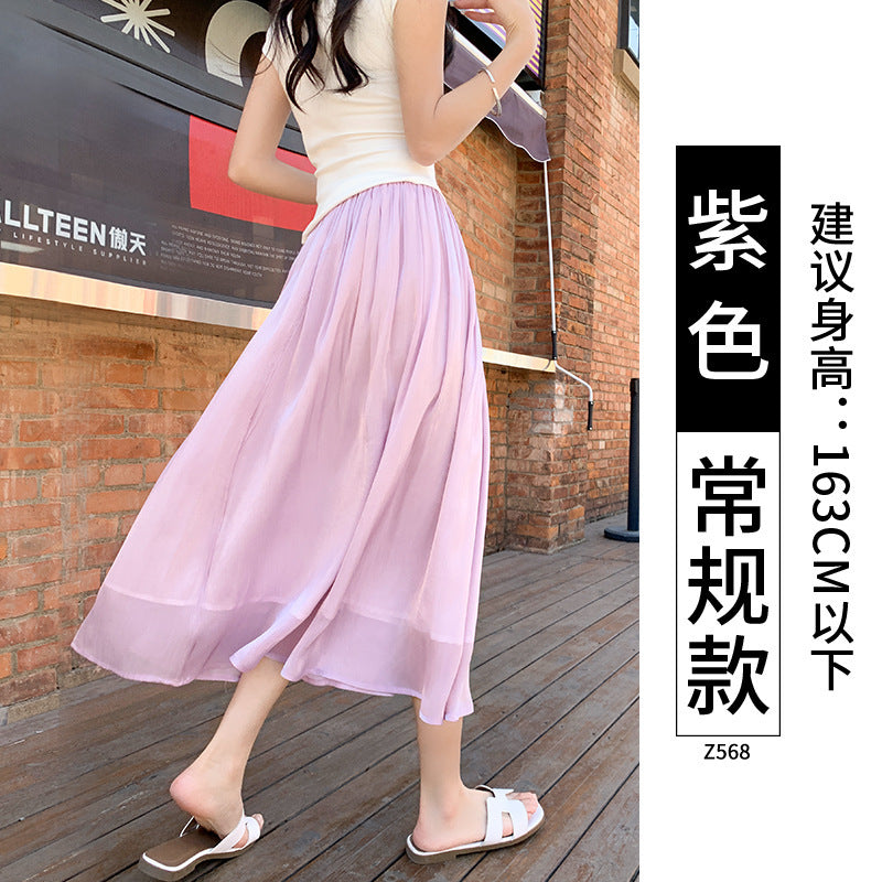 High-end Flowing Sheer Skirt for Women in Summer2025New Style Glassy Sheer Large Hem Mid-Length Draped a Women's pleated skirt