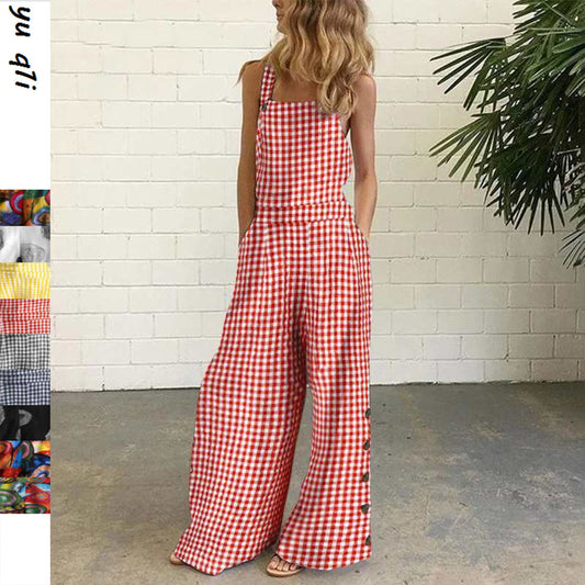 Independent Station European and American2025New Amazon Four-Color Polka Dot Wide-Leg Pants Long Pants Digital Print Backless Jumpsuit