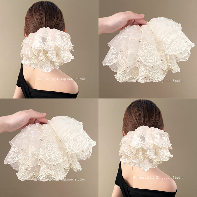 Chloris, the Goddess of Flowers~Super Fairy Pearl Lace Hair Tie New Extra Large French Gentle Atmosphere Travel Hair Rope