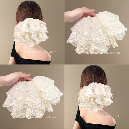 Chloris, the Goddess of Flowers~Super Fairy Pearl Lace Hair Tie New Extra Large French Gentle Atmosphere Travel Hair Rope