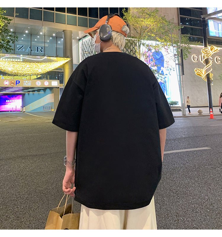 Short Sleeve T Men's Summer New Heavyweight Pure Cotton Crew Neck T-Shirt Large Size Loose Fit Men's Short Sleeve ins Fashion brand top