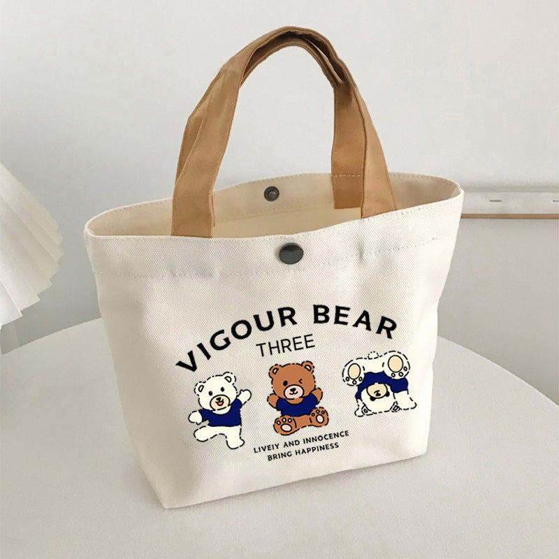 New Bear Canvas Bag for Female Students, Portable Small Handheld Lunch Bag, Tote Bag, Canvas Pouch, Gift Bag