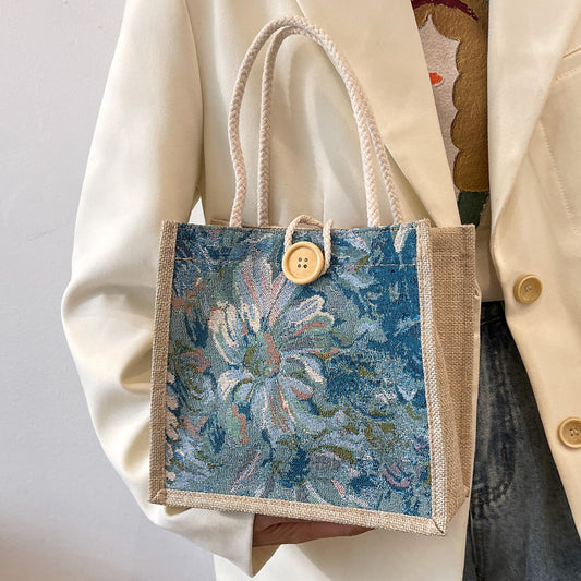 Student Korean Style Handbag Women Fashion Linen Lunch Bag New Japanese Style ins Canvas Tote Lunch Box Bag