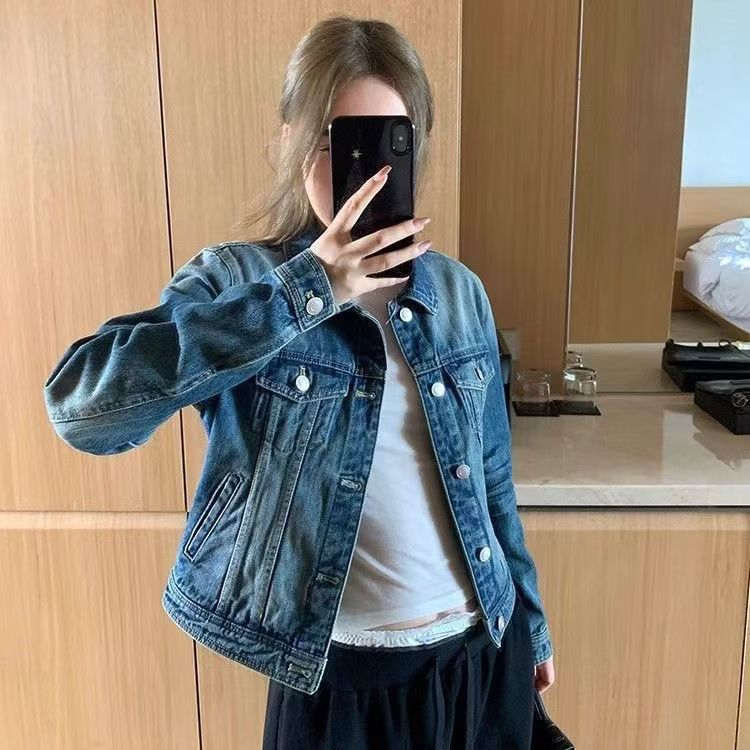 In-stock Short Cotton Jacket2025Winter Fleece-Lined New Cotton Jacket Loose Korean Style Denim Fur Collar Thickened Coat for Women