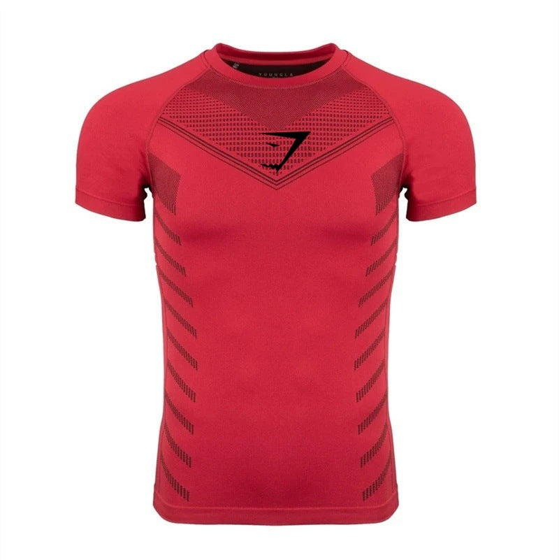 Foreign Trade Hot-Selling Cross-Border Men's Sports Running Fitness Quick-Dry Short Sleeve Tights3D 3D Printing GYMSHARK