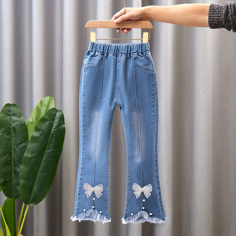 Children's Clothing Wholesale Girls' Jeans Spring and Autumn New Style Medium and Large Children's Slim Pants Baby Casual Girls' Flared Long Pants
