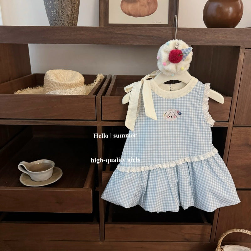 Little Salted Lemon baby Summer New Dress2025Girls' Embroidered Flower Bud Dress Stylish Baby Girl Tank Dress Trendy