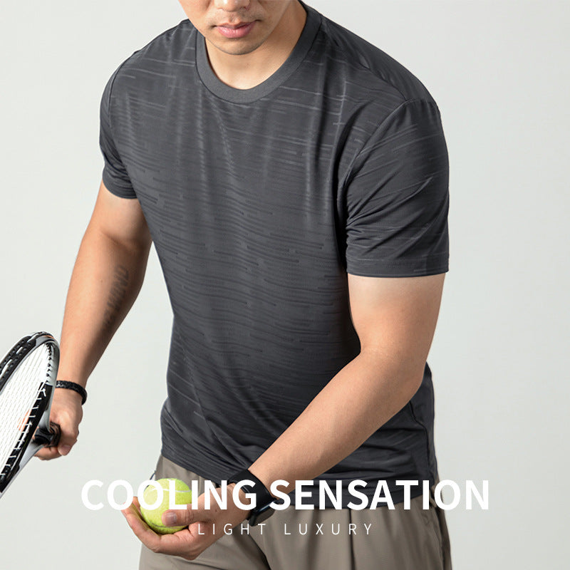 Ice Silk Cool Breathable Men's Short Sleeve t T-shirt2025New summer solid color sports fitness quick-dry short sleeve