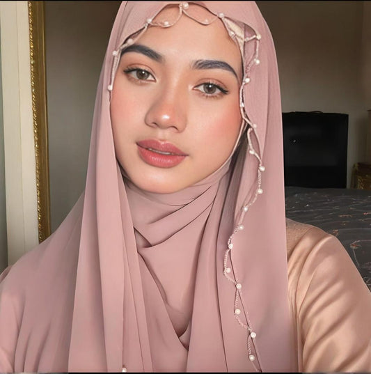Pearl Chain Beaded Shawl Chiffon Hijab Scarf Women Glitter