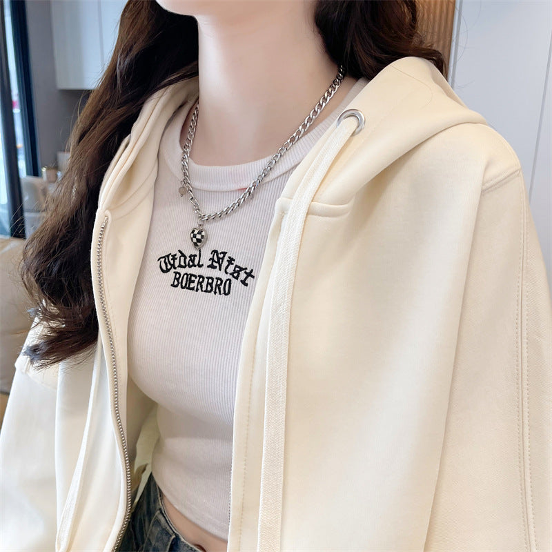 Spring and Autumn Short Hooded Sweatshirt Jacket for Petite Women, New Thin Loose Stylish Zipper Cardigan for Autumn and Winter