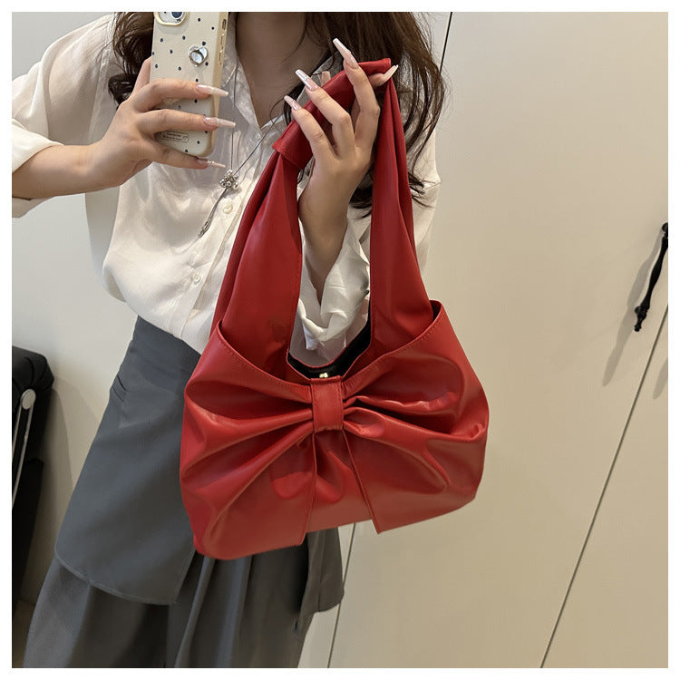 Korean Style Casual Underarm Women's Bag2025New Simple Bowknot Design Tote Bag Simple Handheld Shoulder Bag