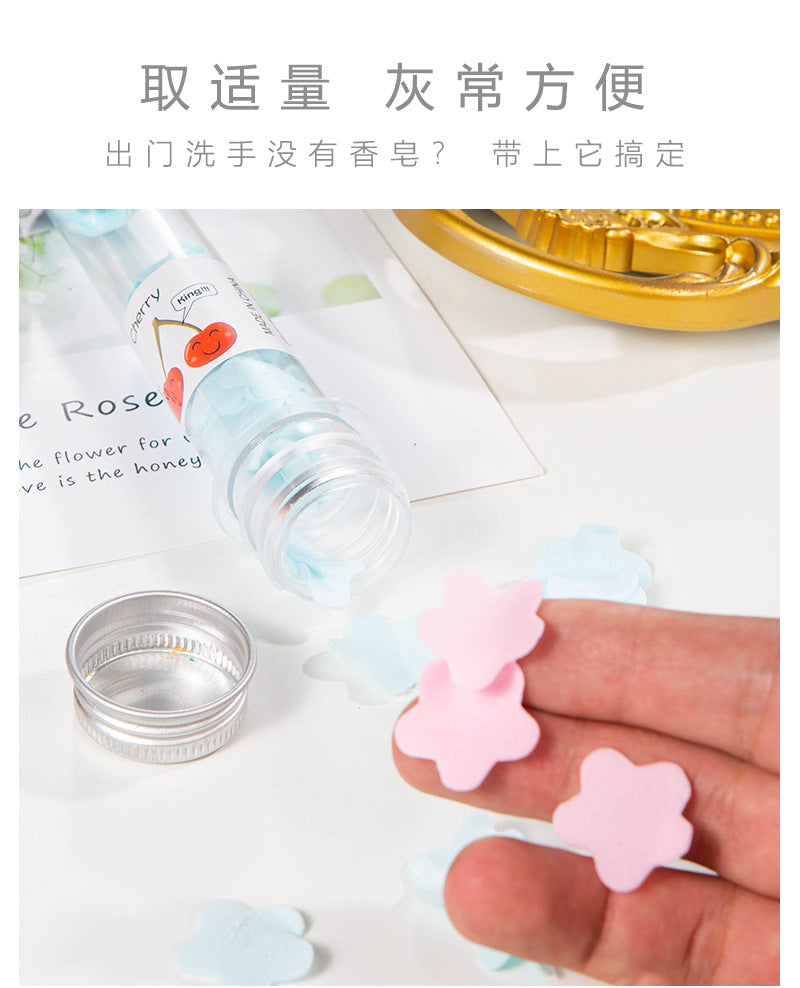 Outdoor Portable Hand Washing Travel Disposable Paper Soap Tablets Test Tube Soap Flower Soap Paper Bottle Flower Shape Soap Tablets