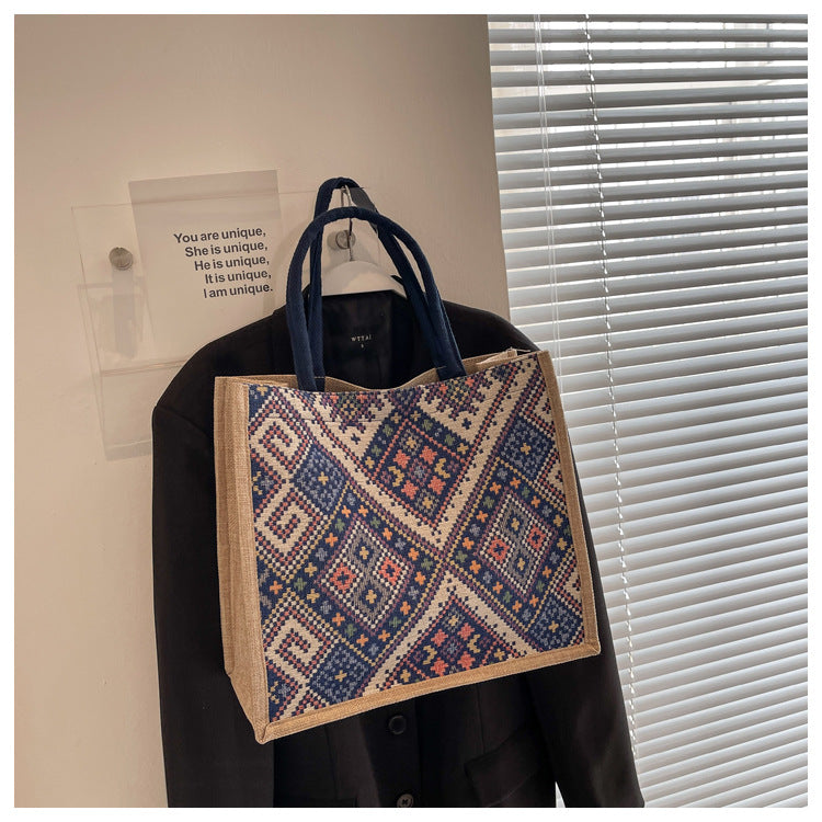 Large Capacity Commuter Bag Women2023New Fashion Single Shoulder Tote Bag Ethnic Style Student Handbag Class Bag Trendy