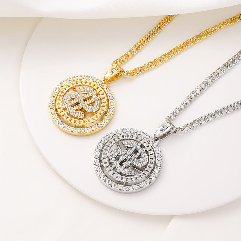 Factory Direct Supply Exquisite Fashion Necklace Imitation Dollar Sign Diamond-Encrusted Jewelry Pendant In Stock Wholesale Luxury