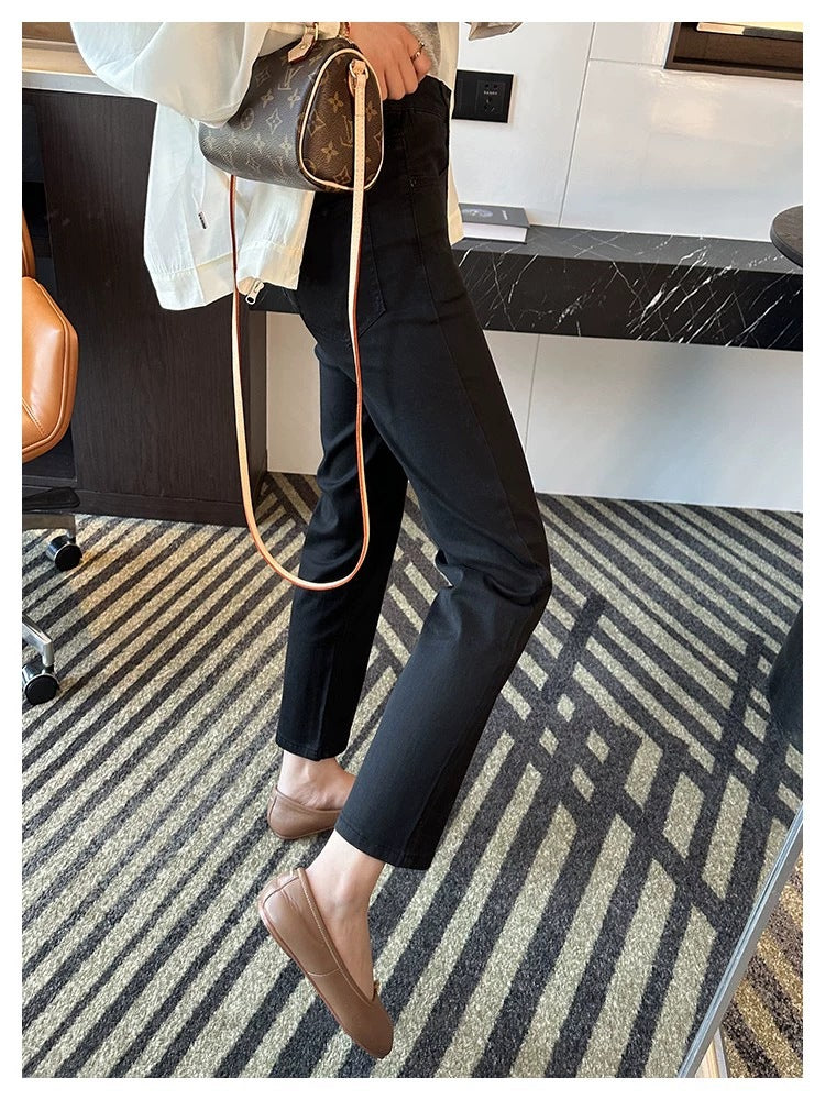 Thin and Soft Mask Pants！Summer Thin Jeans for Women Slimming Petite Nine-point Narrow Straight-leg Pants