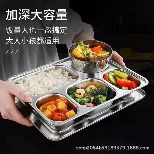 304Stainless Steel Compartmented Student Dinner Plate Thickened Canteen Dinner Plate Kindergarten Lunch Box Set Adult Meal Sharing