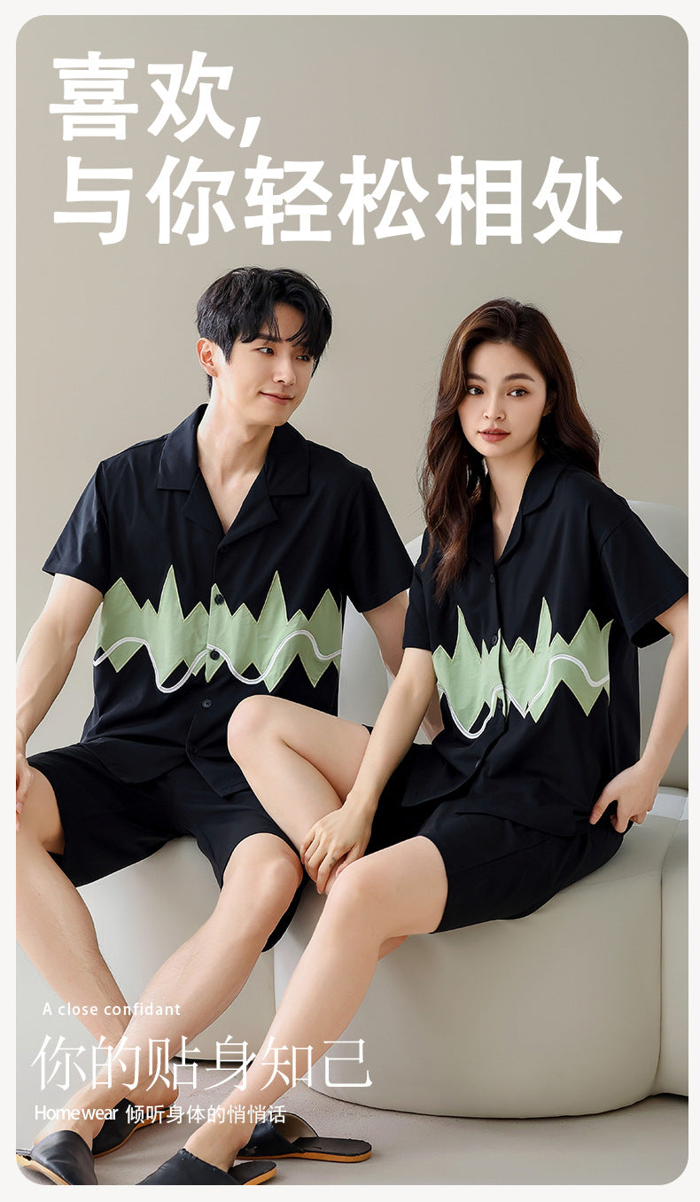 Summer New Cotton Cardigan Pajamas for Women, Thin High-End Feel, Men's Loungewear, Casual Wearable Couple Pajamas